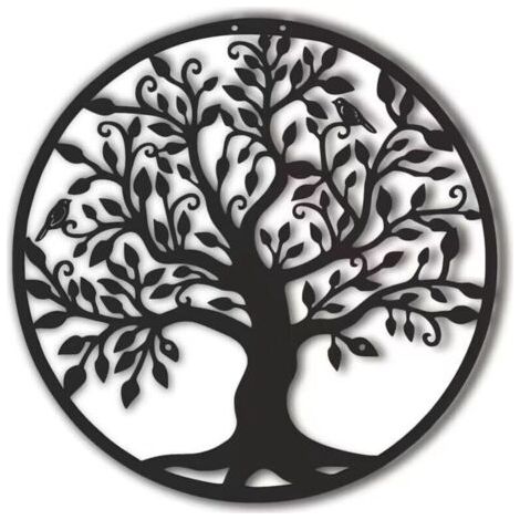 Arbre De Vie En Mtal Dcoration Murale Silhouette Art Pour Cadeau Intrieur Cadeau Extrieur Jardin Maison Dcoration (Noir, 40x40cm)
