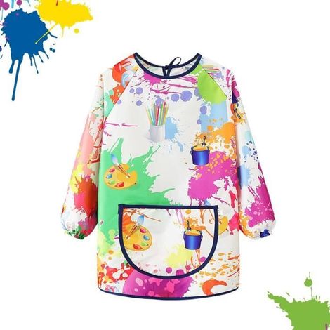 Tablier Peinture Enfant Blouse Peinture Enfant Manches Longues Imperméable Tablier Enfant avec Poche Graffiti Tablier de Peinture (1/4)