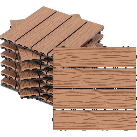 TolleTour Set di 11 piastrelle per terrazza in WPC a 4 doghe 1 m², 30 x 30 cm, piastrelle agganciabili in composito di legno marrone (1/5)
