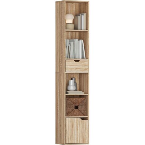 Park, shelf, furniture of storage with drawer and compartment open, 30 x 24 x 158 cm, natural (1/5)