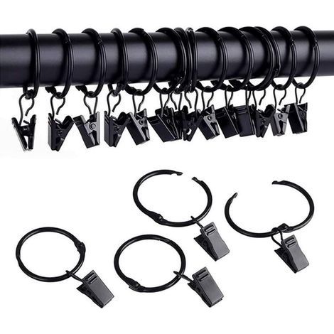 25pcs Anneaux de Rideaux avec Pinces Metal Rideau Clips Crochet, Facile à Ouvrir et à Fermer, Crochets de Broches de Rideau en métal pour Rideau de Douche de Porte de fenêtre (1/5)