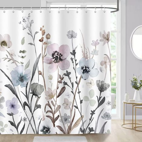 JSSEVN - 180 x 180 cm with 12 Hooks for Bathtub Shower Curtain Watercolor Flowers Bath Curtain Polyester Fabric Anti-mold Waterproof Washable Bathroom Curtain (1/5)