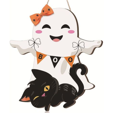Panneau Décoratif Halloween - Bois Massif - Pour Porte Extérieure Intérieure - Accroche avec Trou Prépercé - 1 Pièce (1/5)