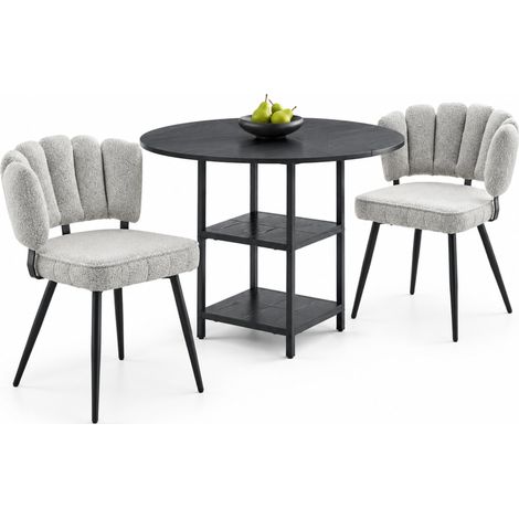 Set tavolo rotondo 107 cm con 2 sedie in tessuto grigio chiaro stile industriale (1/5)