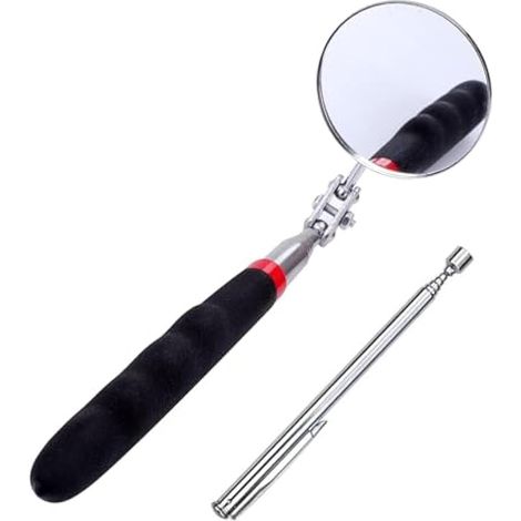 Lot de 2 grands miroirs d'inspection télescopiques, miroir d'inspection auto télescopique, acier inoxydable, miroirs 50 mm avec outil magnétique extensible de 680 g