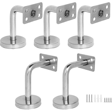 5PCS Support Main Courante Inox 304, Support Rampe Escalier 60mm, Supports de Main Courante pour Escalier Plat Intérieur/Extérieur (50mm Diamètre) (1/5)