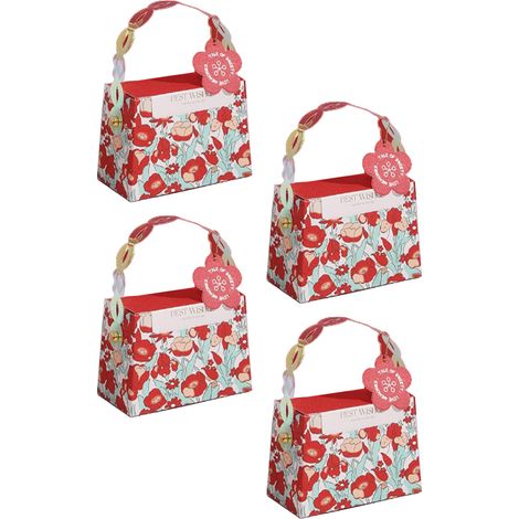 Set mit 10 Gastgeschenkboxen für Hochzeiten mit Rosen- und Rotmuster, 5 x 10 x 7,5 cm (1/5)
