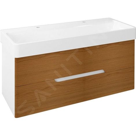 MEDIENA Meuble sous-vasque 117x51x48,5cm, blanc mat/chêne naturel (1/3)
