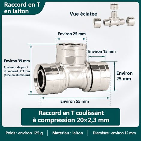 Raccord té 202.3 en laiton nickelé à glissement pour tube chauffage eau 1 kg – Livraison gratuite (1/5)