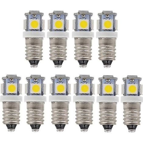 Lot de 10 ampoules LED E10 9V blanc froid 5 SMD 5W (blanc froid. 9V)