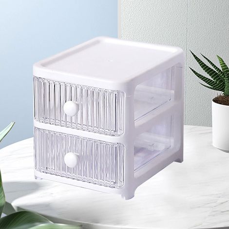 Boîte de rangement bureau avec tiroirs multétagères transparente multifonction empilable organisateur bureau maison chambre 2 niveaux (1/5)