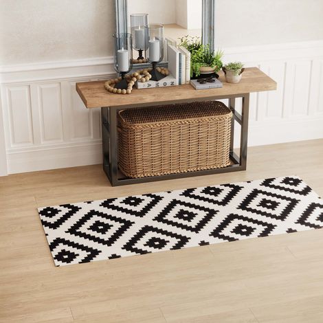 Kilim moderne Tapis Masal - Tapis en laine  - 200x80cm, Rectangular - 100% Laine vierge - Tissé main - Noir
