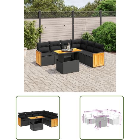 The Living Store 7-tlg. Garten-Sofagarnitur mit Kissen Schwarz Poly Rattan - Gartensorte - Gartenmöbel Set - PE-Rattan Möbel - Outdoor Lounge - Terrassenmöbel (1/3)