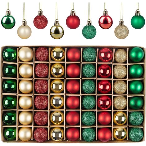 54 Boules de Noël Rouge Vert Doré Incassables, 3cm Boule de Sapin de Noël Multicolores, Ornements de Baubles d'arbre de Noel Incassables à Suspendre, Mini Décorations Noel pour Christmas Tree (1/5)