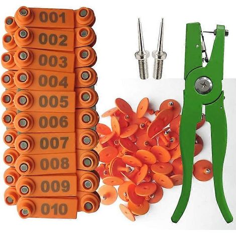 Ohrmarkenzange für Schafe, Ohrmarkenapplikator 001-100 orangefarbene Ohrmarken (1/5)