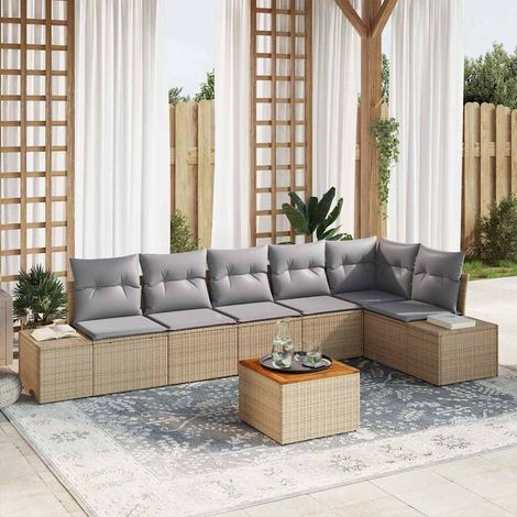 Gartensofa-set 7 pcs Beige und Hellgrau Poly-Rattan