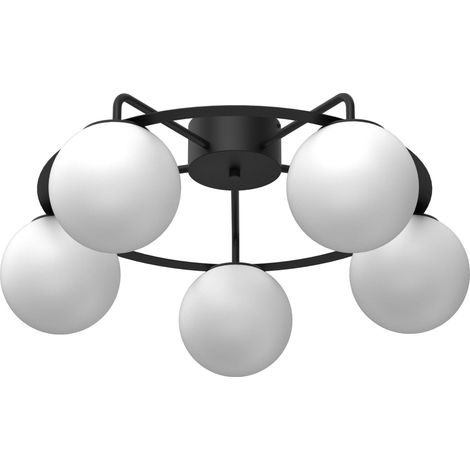 Plafonnier rond noir, 5 globes blancs E27 Luminex Ballo