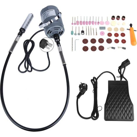 53-teiliges Set 0,3–4,0 mm flexibles Spannfutter Flex-Schleifset 800–23000 U/min Drehzahlvariables elektrisches Rotationsschleifwerkzeug mit Fußpedal (EU-Stecker)