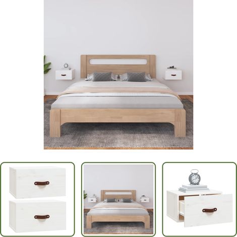 vidaXL Kiefernholz Nachttisch - Wand-Nachttische 2 Stk. Weiß 40x29,5x22 cm (1/5)