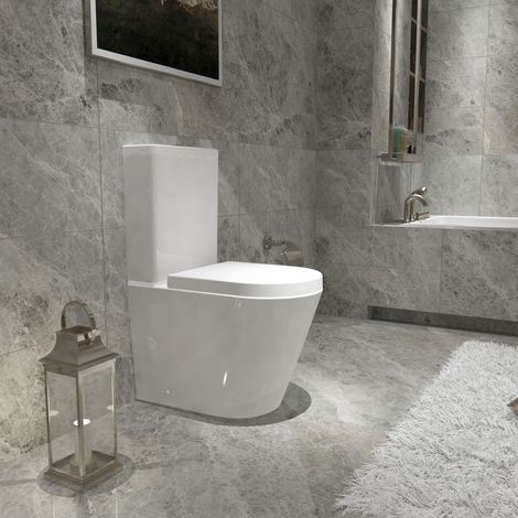 AICA Bathroom Rimless Close Coupled Toilet Soft Close Seat WC White Ceramic P-T
