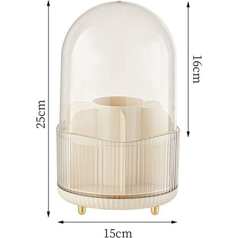 1 couleur : Blanc laiteux transparent  Matériau : Boîte de rangement pour pinceaux de maquillage en plastique avec couvercle et design rotatif.