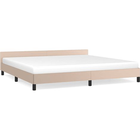 Lit adulte pour 2 personnes avec tête de lit, Structure de lit, Assemblage Facile, Cappuccino 200x200 cm Similicuir OIB2189E (1/5)