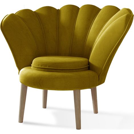 Fauteuil coquillage velours jaune Skidra (1/5)