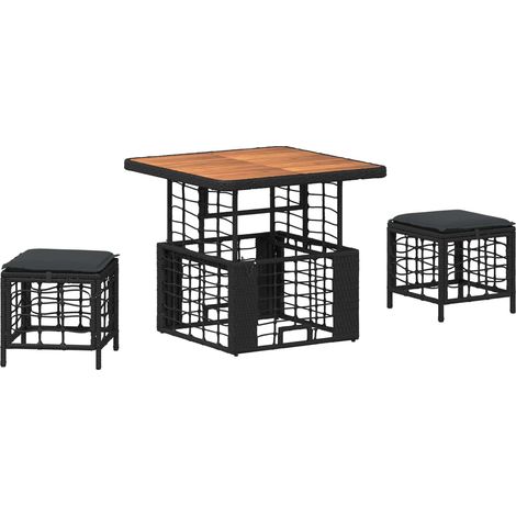 Conjunto de Comedor de Jardín con cojín 3 pcs Negro y Gris vidaXL