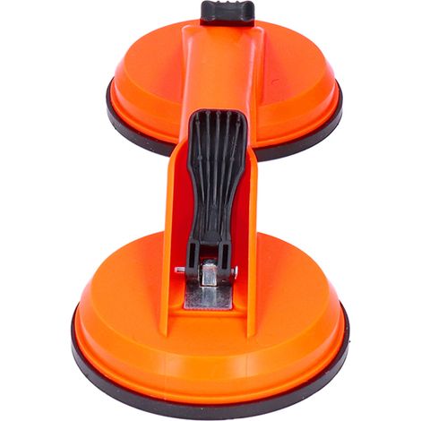 Ventouse double bras pour décoller vitre, poignée plastique, semelle caoutchouc, levier verrouillage, extracteur carrelage 45 kg, diamètre 11,7 cm, orange noir, 1 pièce (1/5)