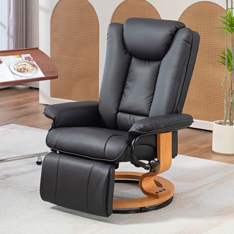 Sillón relax giratorio reclinable con reposapiés, en similicuero negro DESVIAE (1/5)