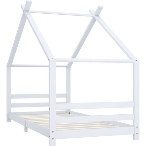 Lit enfant pour 1 personnes, Structure de lit, Assemblage Facile, Blanc Bois de pin massif 90x200 cm OIB5786E (1/5)