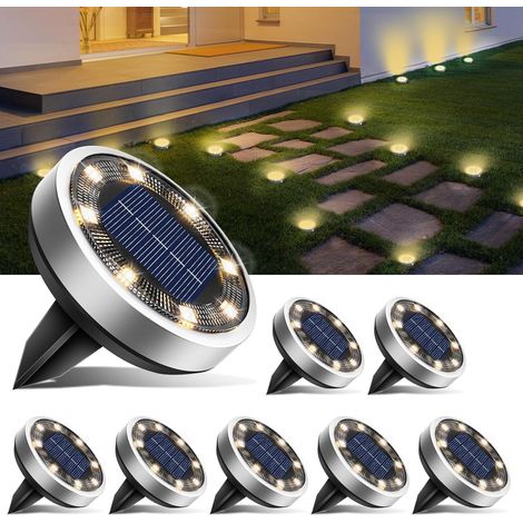 Lot de 8 Lampe Solaire Au Sol, 8 LED Jardin Exterieur Solaire Etanche IP65 Lumiere Solaire, Spot Solaire Extérieur pour Chemins Pelouse Terrasse Allée Cour Piscine, Blanc Chaud (1/5)