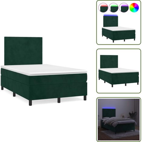 The Living Store Sommier à lattes de lit avec matelas LED vert foncé 120x190 cm - Lit Plateforme - Lit Design - Lit Capitonné - Lit Velours - Lit Avec Éclairage Led (1/5)