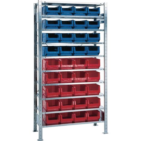 Estante  enchufable  H2000xAn1000xPr400mm  Estantería  básica  10  baldas  de  acero  16xMK3Z  azul,  20xMK3Z  rojo  TW (1/4)