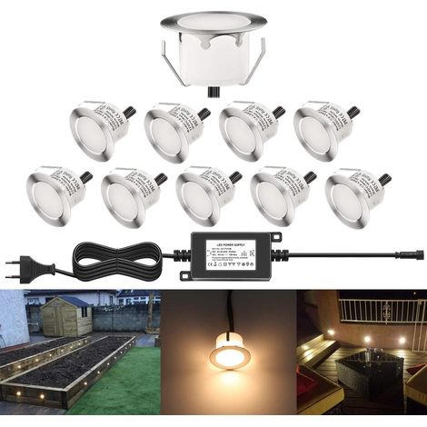 10 KiT Spots LED Encastrable Extérieur IP67 Spots à Encastrer pour Terrasse Bois Plafond 1W DC12V lumière Blanc étanche Kit Mini Spot LED Lampe Extérieur Blanc Chaud (1/5)