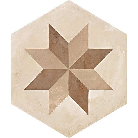 Carrelage sol / mur hexagonal effet ciment motif étoile 25 x 21.6 cm TERRA STELLA HEXAHONAL (vendu par boite de 1,17m2) (1/3)