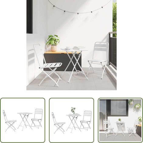 Terrasse - Ensemble bistrot 3 pcs Blanc Acier (1/5)
