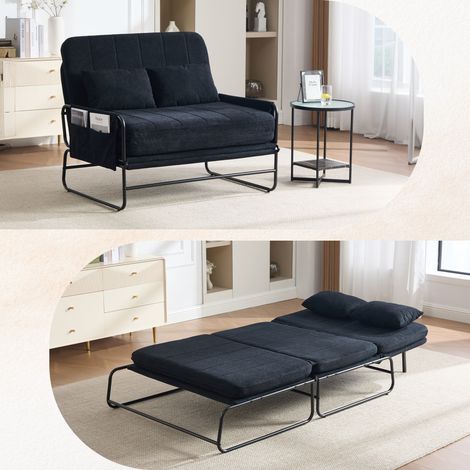 Canapé Convertible 2 Places Banquette Lit Pliable 104x200cm Tissu Chenille Structure Métal Noir pour Studio (1/5)