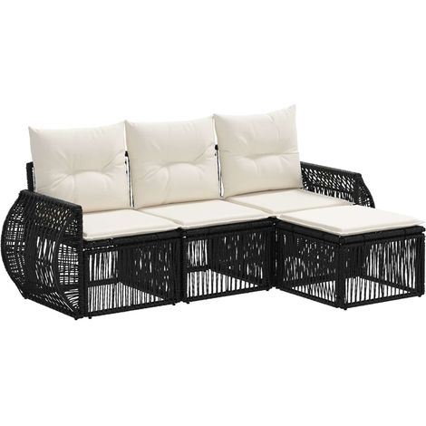 Gartensofa-set 4 pcs Schwarz und Cremeweiß Poly-Rattan vidaXL