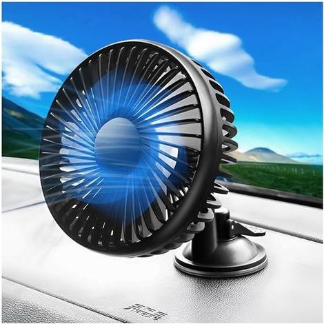 Ventilatore per auto AIMOONSA, 3 velocità, rotazione regolabile a 360°, silenzioso, portatile, ideale per auto e SUV in estate (con ventose) (1/5)