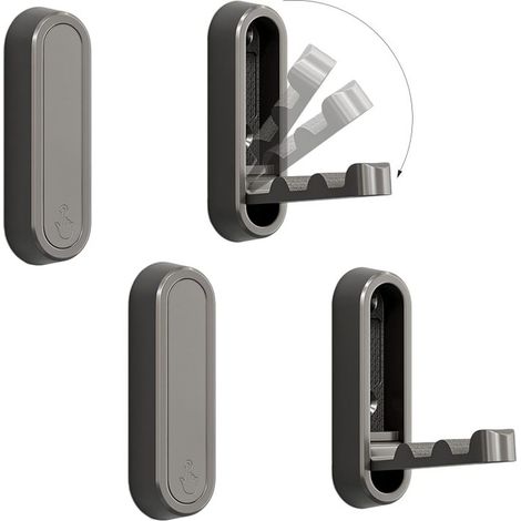 Set mit 4 klappbaren Metallwandhaken mit abgerundeten Ecken – Perlgrau