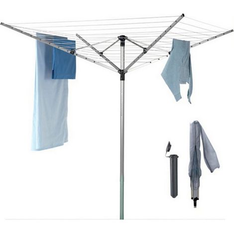 Séchoir à linge sur pied 50m en aluminium – Housse de protection – Mât central ø 40 mm – Cordes en plastique renforcé – 40757810080 – Metaltex (1/4)