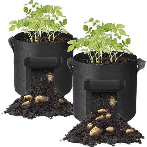 Lot de 2 Sacs de Culture de Pommes de Terre, Sacs de Culture de 10 gallons, Pot de Fleurs avec poignées et fenêtre de récolte pour Pommes de Terre, tomates Sacs de Plantation de Jardinage (1/5)