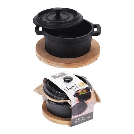CAZUELA TAPAS CON BASE DE BAMBU 10CM 210000460