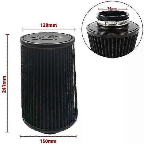 Filtre à air universel à haut débit pour voiture, tête de champignon, 102 mm, 89 mm, 76 mm, 3, 3,5, 4 pouces, conique, pour KN 14084-2 (long, noir, 76 mm) (1/5)
