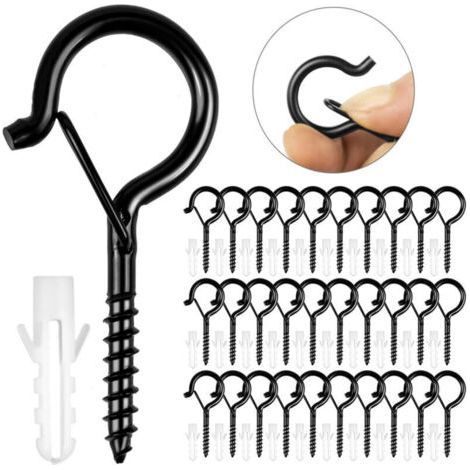 Black Screw Hook 30 Pieces Heavy Duty Screw Hook with Safety Buckle Wooden Ceiling Hook for Hanging Plant Baskets, Bird Feeders, Lanterns, Cup (1/4)