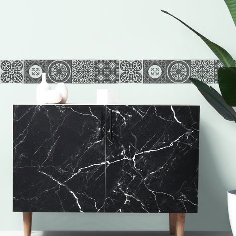 Frise adhésive autocollante 15 cm X 300 cm, carreaux de ciment azulejos gris et clairs, décoration murale intérieure (1/2)