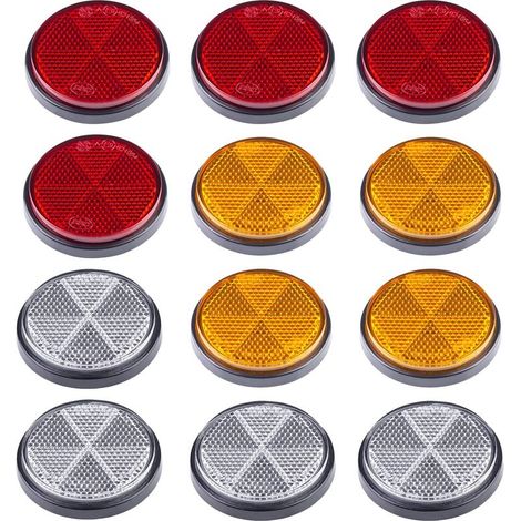 Kit Réflecteurs pour Remorque, 4 Catadioptre Rouge, 4 Catadioptre Jaune, 4 Catadioptre Blanc, Catadioptre Rond Soi Adhésif, Catadioptre pour Remorque Camion RV Caravane (1/4)