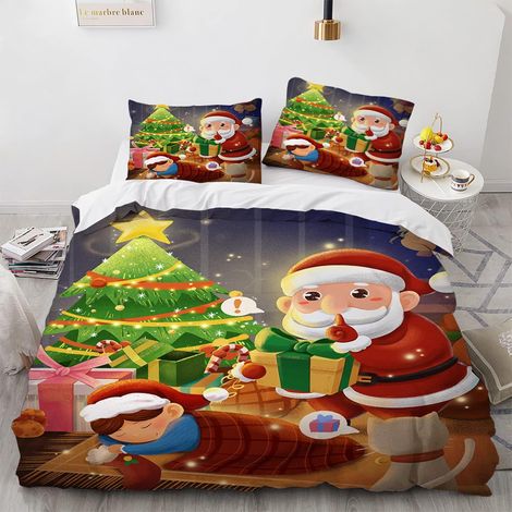 Pere Noel Père Noël Parure Housse Couette 140X200 Polyester De Haute Qualité Livré avec 2 Taies d'oreiller 65X65Cm Housses De Couette Anti-Rides sans Repassage 140X200Cm - 140 x 200 cm (1/5)
