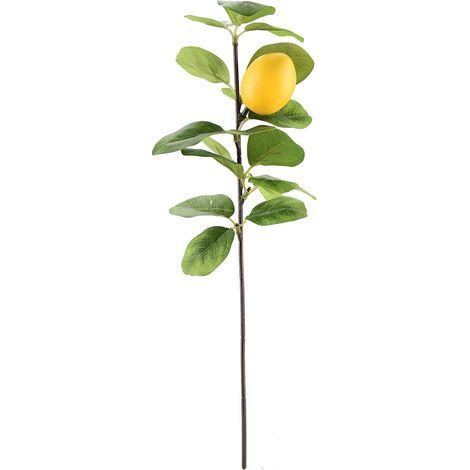 (4 par paquet) (Légèrement courbée) Branche de citronnier artificielle (Type C, tige moyenne, trois fruits, citron) (1/5)